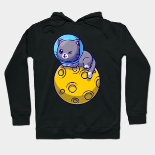 Cute Astronaut Cat Sitting On Moon Cartoon Hoodie